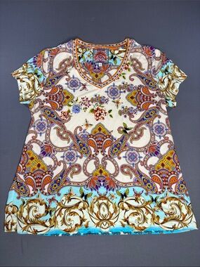 Johnny Was Janie Favorite Shirt Womens Extra Large Short Sleeve V Neck Foral